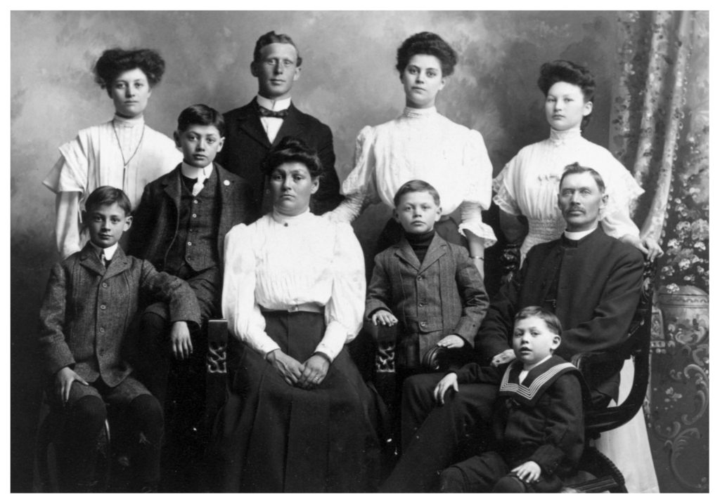 Black-and-white photograph of Reverend Jeremiah Johnston with his wife Mary McLeod Johnston and their family